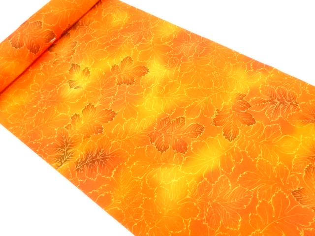 JAPANESE KIMONO / ANTIQUE BOLT FOR HAORI / KIKU LEAVES / BOKASHI